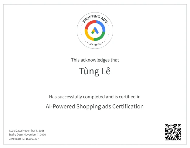 Chứng chỉ AI-Powered Shopping Ads