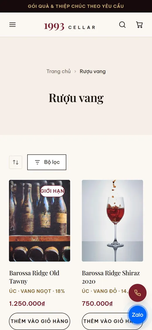 1993 Cellar on mobile: Category and filters