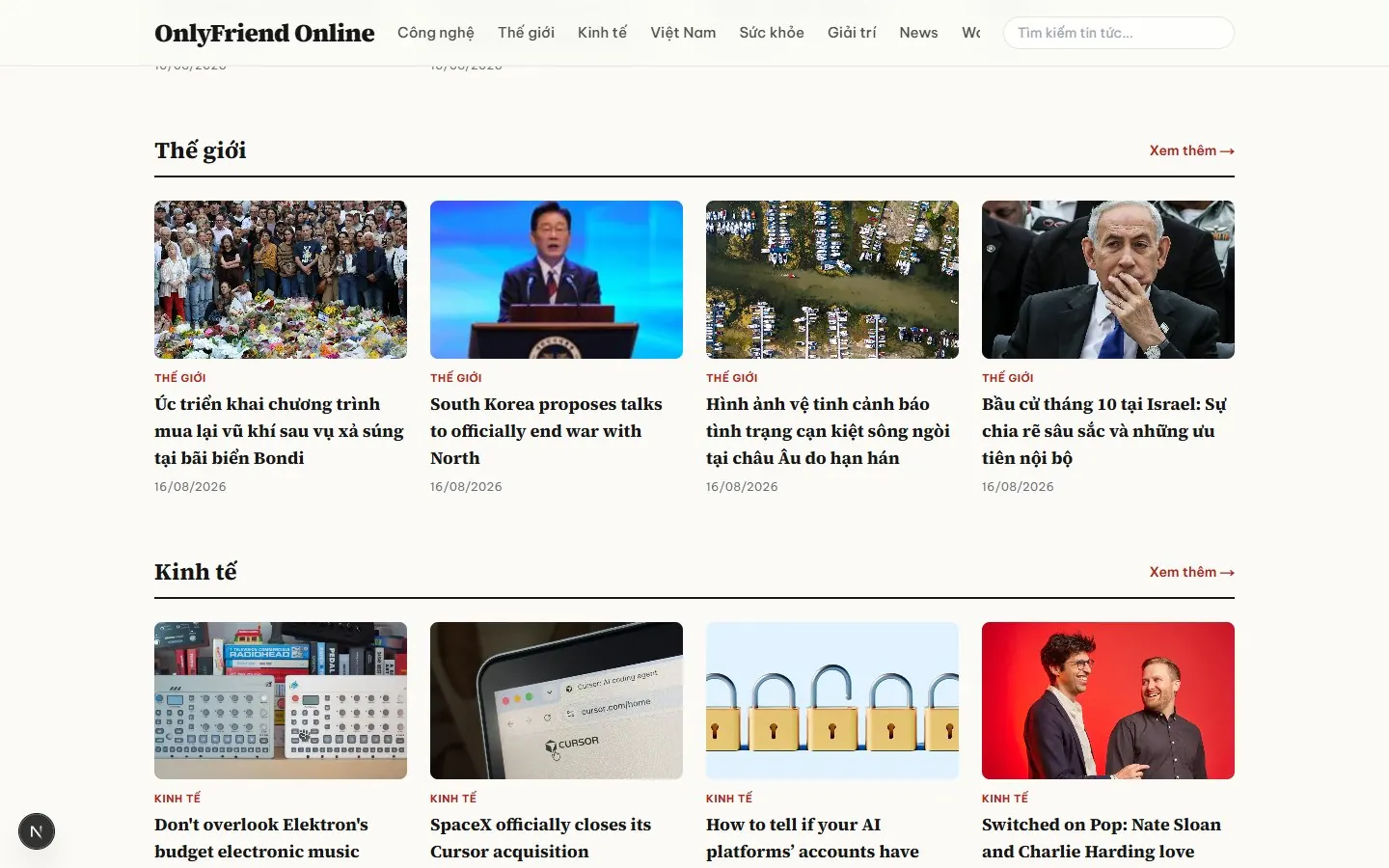 OnlyFriend Online: Home: World and Business sections